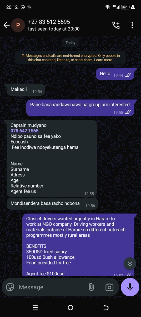marcabelfrank's tweet photo. Then there are so called "Agents" varikunyepera vanhu kuti vanovawanira mabasa and they are busy scamming people of their hard earned cash. here is one such person ane chi group chake pa Harare apa. ecocash name "Captain Madyano". https://t.co/Dqthr6bihK