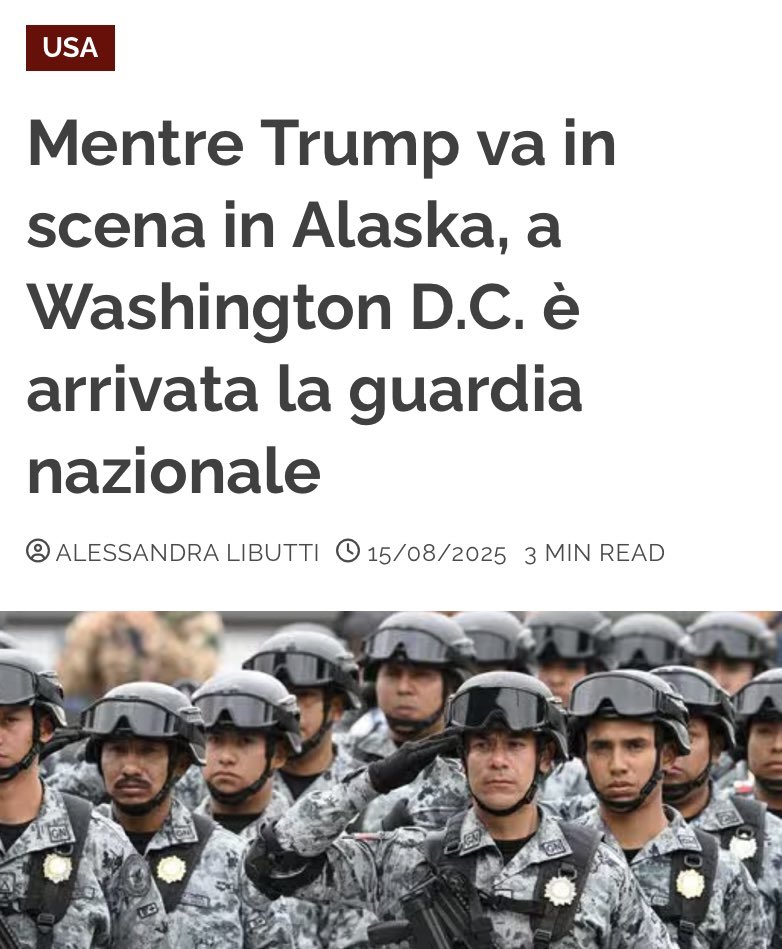 Mentre il mondo guarda all’incontro in Alaska tra Donald Trump e Vladimir Putin, dal fronte interno degli Stati Uniti arriva una notizia destinata a scuotere il Paese: 800 membri della Guardia Nazionale dispiegati a Washington D.C. e la polizia locale posta sotto controllo