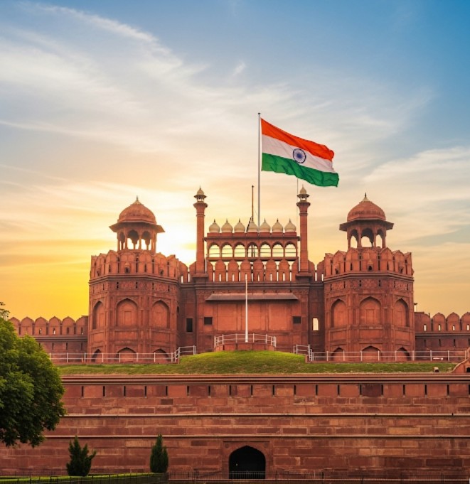Tricolour at Red Fort in New Delhi, followed by the National Anthem.