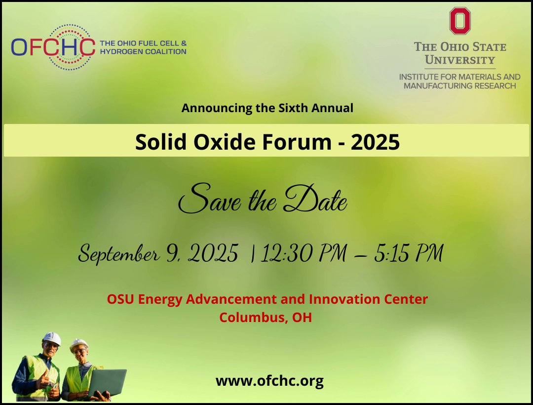 FC_Corridor's tweet photo. 📢 Full Program Announced!
Join us Sept 9, 2025, for the 6th Annual Solid Oxide Forum @ OSU Energy Advancement &amp; Innovation Center, Columbus, OH.
Now featuring Prof. Neal Sullivan, Colorado School of Mines.
Check out
https://t.co/Kcb2sfSF3z
#Hydrogen #FuelCells #SOFC #CleanEnergy https://t.co/lbSd4ZLhAo
