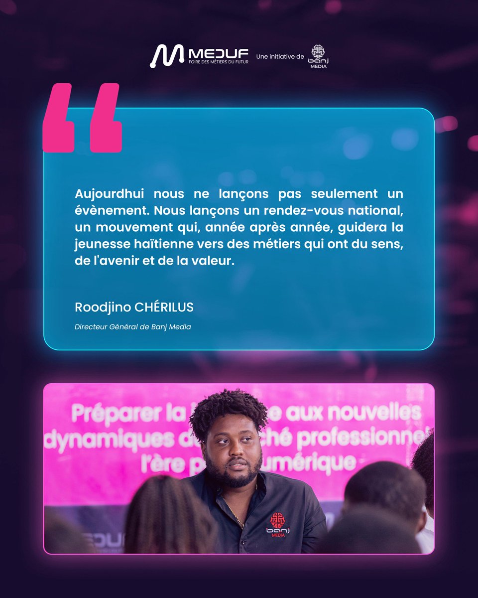 “Aujourd’hui, nous ne lançons pas seulement un événement.
Nous lançons un rendez-vous national, un mouvement qui, année après année, guidera la jeunesse haïtienne vers des métiers qui ont du sens, de l’avenir et de la valeur.” 

Un simple événement dure un jour.
Un rendez-vous