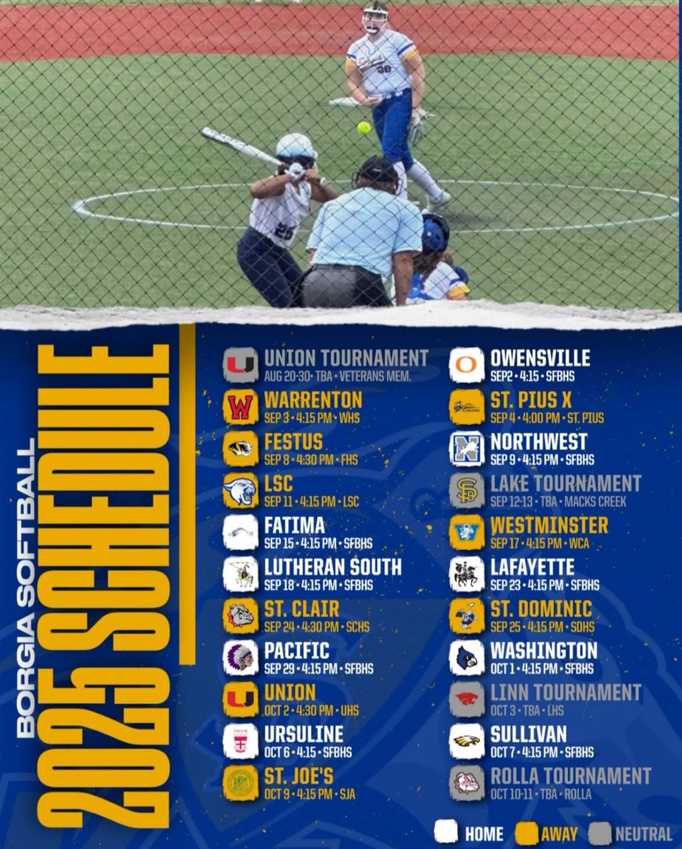 I’m so excited to get my Junior Year started! We bleed blue💙and gold💛! Here is my schedule! Can’t wait to ball out! <a href="/BorgiaSoftball/">Coach Frank</a> <a href="/epicpremierstl/">Epic Premier 18U STL</a>