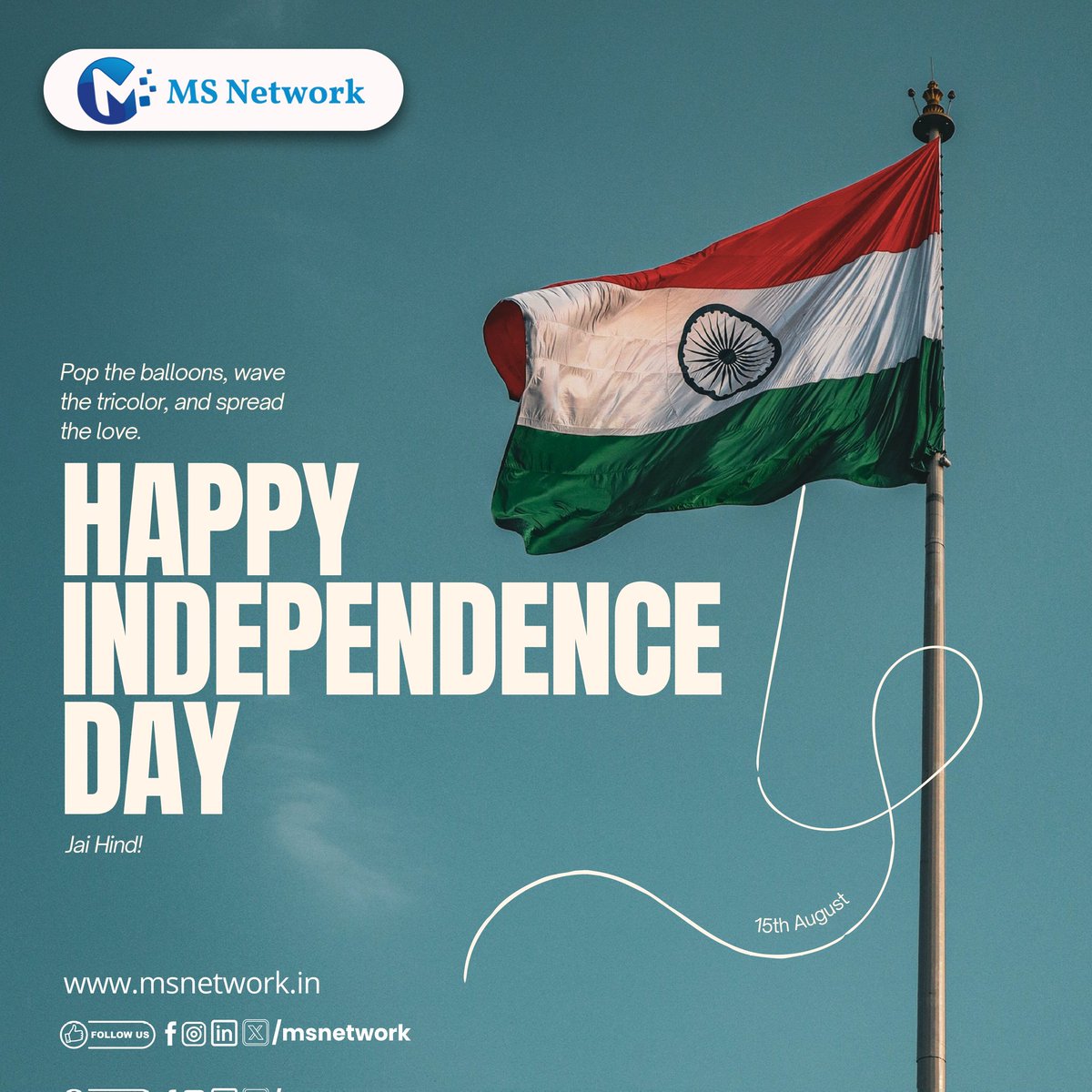 MSNETWORK25's tweet image. This Independence Day, set your brand free to conquer the digital world! 🚀
From smart strategies to viral campaigns  we power up your growth and make your presence unforgettable.
Here’s to freedom, creativity, and success without limits. 
Jai Hind! 🇮🇳
#HappyIndependenceDay