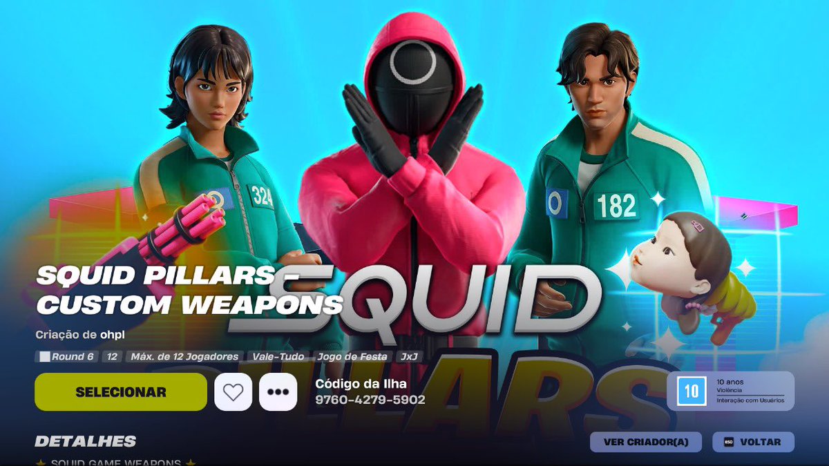 jvvoctor's tweet photo. Play The Pillars with custom Squid Game weapons!!🦑

Can you get The Doll Mammoth with +9999 damage?👀

Code Map: 9760-4279-5902

#Fortnite #SquidGame https://t.co/6pjacZuzuL
