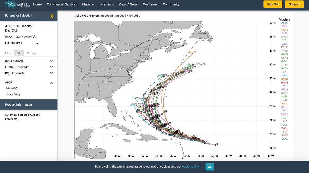 Very concerning look here according to some from the 00z Hurricane spaghetti models... why?  Beats the hell out of me (unless you live in Bermuda)
