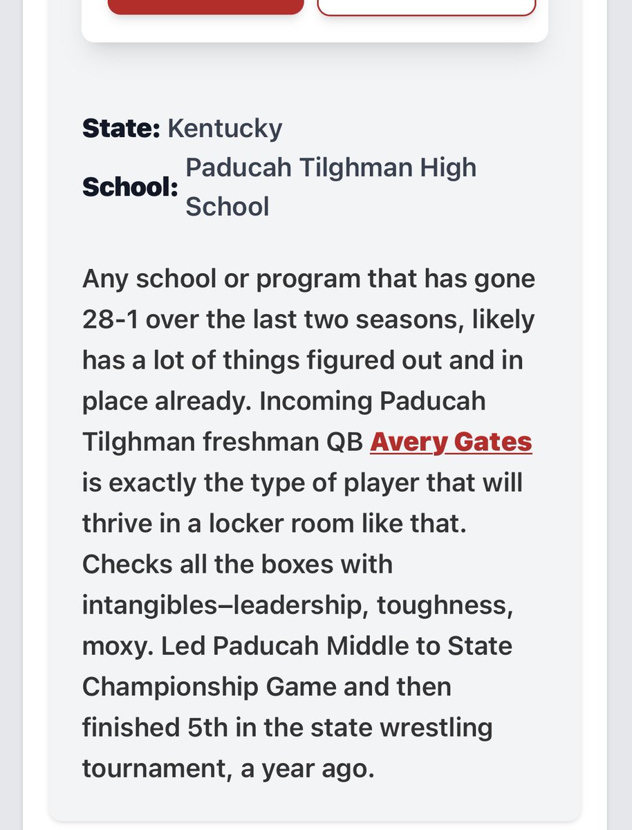 Thanks to <a href="/AlPopsFootball/">𝐀𝐋 𝐏𝐨𝐩𝐬</a> for the write up in the top 35, C/O 29’ QB watch list! 
<a href="/pths_football/">Paducah Tilghman HS Football</a> <a href="/coachthomp9/">Coach Thomp</a> 
<a href="/coachstarks25/">Coach Matt Starks</a> <a href="/LippertScouting/">Ryan Lippert</a> 
<a href="/PrepRedzoneKY/">Prep Redzone Kentucky</a> <a href="/PrepRedzoneNext/">Prep Redzone 𝙉𝙀𝙓𝙏 🏈</a>