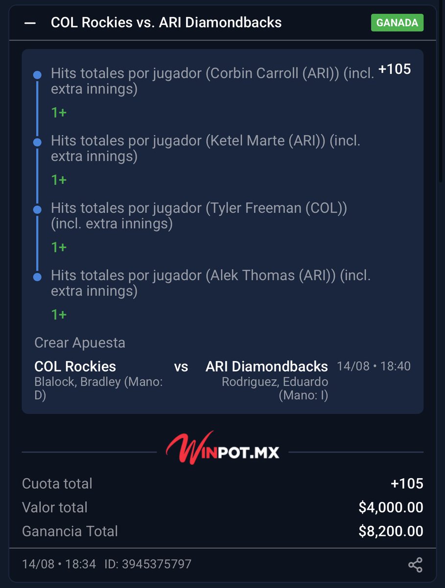 Manu_Cepeda1's tweet photo. JUGADA MLB HITS ✅⚾️✅⚾️✅

Se van 10 desayunos entre los ❤️🔁💬

Solo participan seguidores 👆🏻 https://t.co/Xpfy4vOdz4