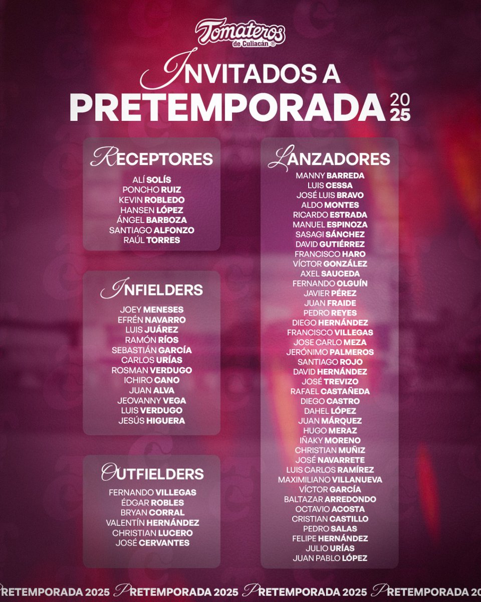 Lista de invitados a pretemporada 2025 de los Tomateros de Culiacán.

Los guindas incluyeron a Julio Urías.