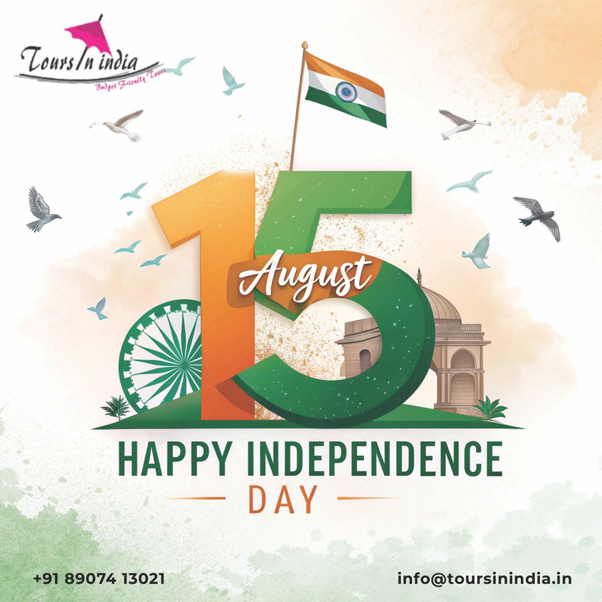 ToursInIndia21's tweet photo. Wishing everyone a glorious Independence Day, celebrating the spirit of liberty, the threads of unity, and the flames of courage that light our nation’s path.

#IndependenceDay #15August #ToursInIndia https://t.co/rAjq67z2nz