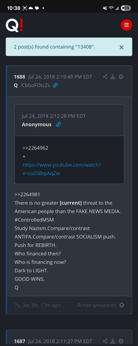 WorthJuice's tweet photo. @Scavino47 @DHSgov 🔥WAY TO GO @DHSgov🧊…
1    3     ( 2  2=4) 1 (3      3)    1  3
1  3  4 1 9 = 13408
1688
There is no greater [current] threat to the American people than the FAKE NEWS MEDIA.
#ControlledMSM
Study 
Dark to LIGHT.
GOOD WINS.

1687
Enjoy the show!
Something BIG is about to DROP.
Q https://t.co/u6scSOublY