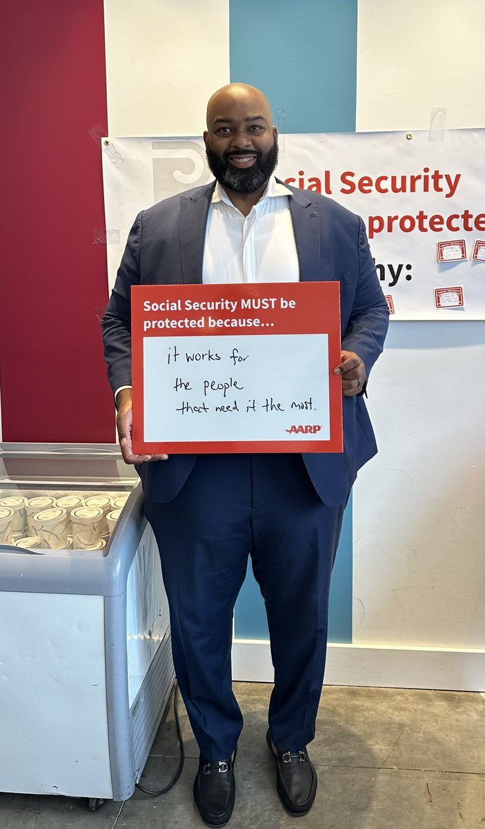 JaredCalfee's tweet photo. Great to see @RepMcClellan and @DPVAChair Lamont Bagby at @AARPVa’s celebration today for 90 years of Social Security. #weearnedit https://t.co/o7IN9mVfCv
