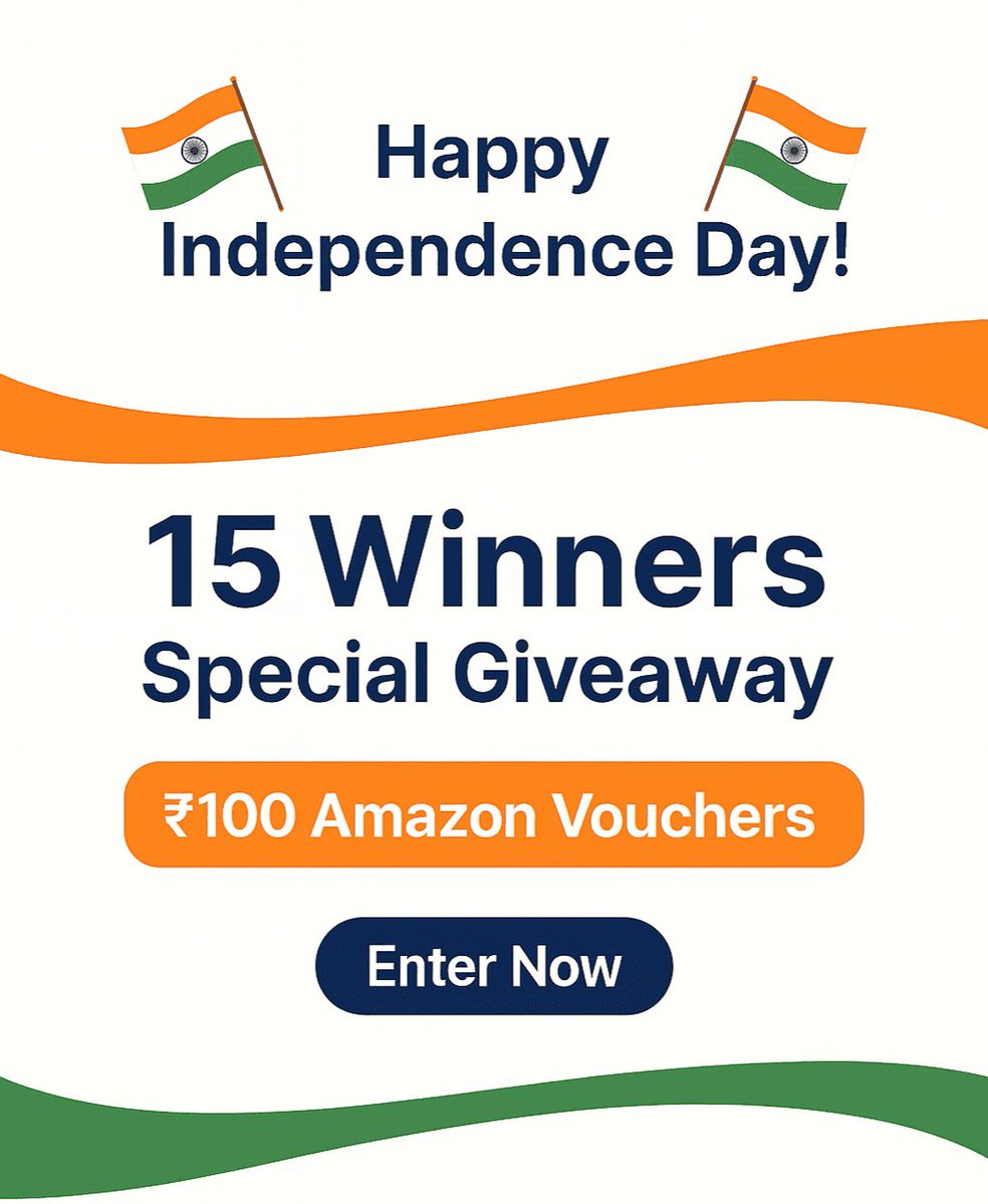 ZuPick (@zupick_deals) on Twitter photo ๐ฎ๐ณ Happy Independence Day! ๐ฎ๐ณ
๐ 15 Winners Special Giveaway ๐
Weโre giving away โน100 Amazon Vouchers to 15 lucky winners ๐
To enter:
1๏ธโฃ Follow <a href="/ZuPick_Deals/">The ZuPick Guy</a>
2๏ธโฃ Like โค๏ธ & Quote Repost with ๐ฎ๐ณ and #IndependenceDay
3๏ธโฃ Tag your friends (no limit!) ๐
๐
Winners announced ๐ฎ๐ณ Happy Independence Day! ๐ฎ๐ณ
๐ 15 Winners Special Giveaway ๐
Weโre giving away โน100 Amazon Vouchers to 15 lucky winners ๐
To enter:
1๏ธโฃ Follow <a href="/ZuPick_Deals/">The ZuPick Guy</a>
2๏ธโฃ Like โค๏ธ & Quote Repost with ๐ฎ๐ณ and #IndependenceDay
3๏ธโฃ Tag your friends (no limit!) ๐
๐
Winners announced