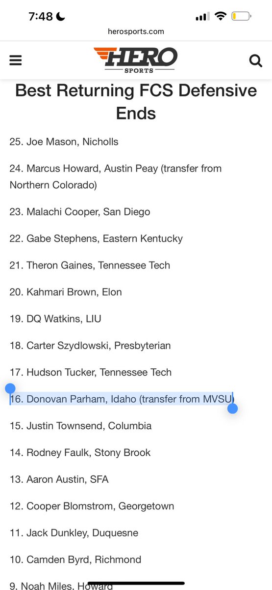 This will be my best season by far! And I appreciate the recognition. <a href="/SamHerderFCS/">Sam Herder</a> #GoVandals