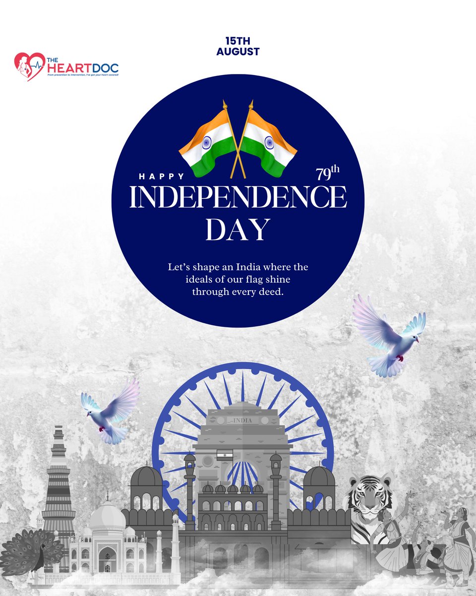 P_TheHeartDoc's tweet photo. Wishing a very Happy Independence Day to all. 

As we celebrate our nation's hard-won freedom, let's also commit to securing our future through good health. A healthy nation is a strong nation. 

Vande Mataram! 🇮🇳 

#IndependenceDay #India #HealthForAll #Freedom https://t.co/COD3hi1tMS