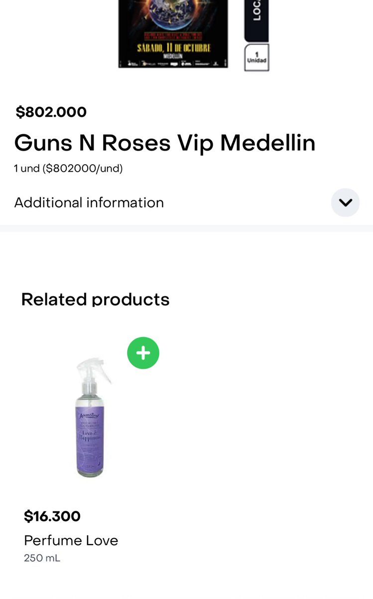 Heith_boy's tweet image. hoy en rappi me apareció este #interesante paralelo entre una boleta para los guns y un perfume y me pareció prudente compartir