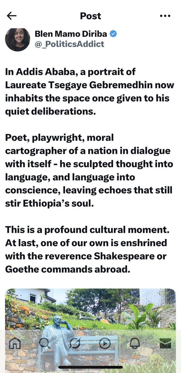 Had Tsegaye witnessed what Ethiopia has become, he’d be spinning in his grave. ደሞ እንደ ደህና ነገር አፏን ትከፍታለች:: ማንጎ ፊት!! 👇🏾