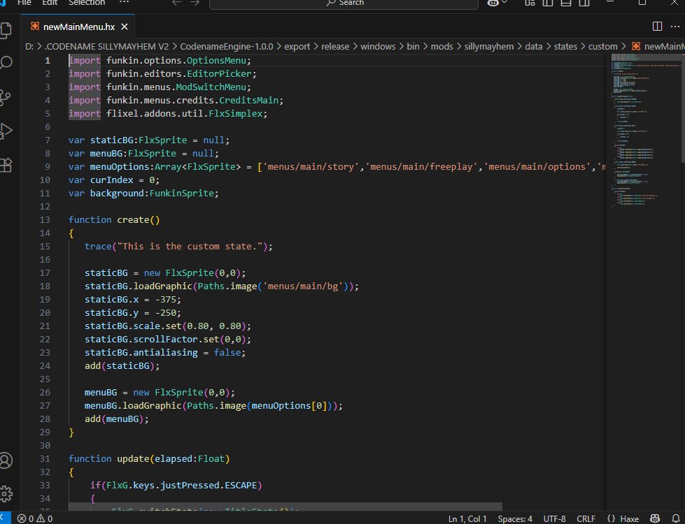 CHTS21's tweet image. guys, how do i do a custom main menu on codename engine? i am struggling so much 😭, pls someone send a guide or something

#codenameengine #modfnf #fnf