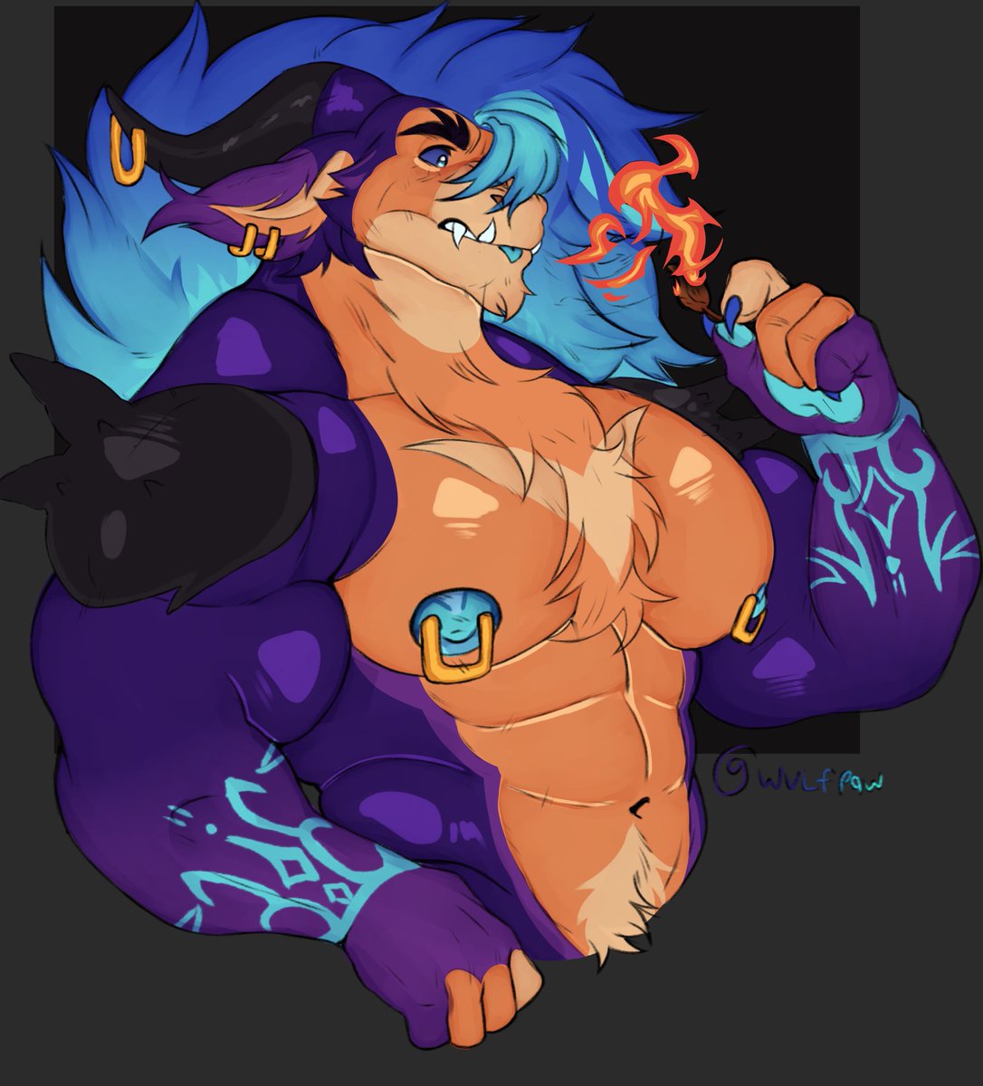 Wanted to enjoy the pretty fall leaves, Caught himself causing a fire…The struggles of a dragon. ~ 🔥 🍂 

Halfbody Commission for a friend over on discord! thank you so much!

#furrybara #furryart #furryartist #bara #furrymuscle #Himbo #furryartwork #furryoc