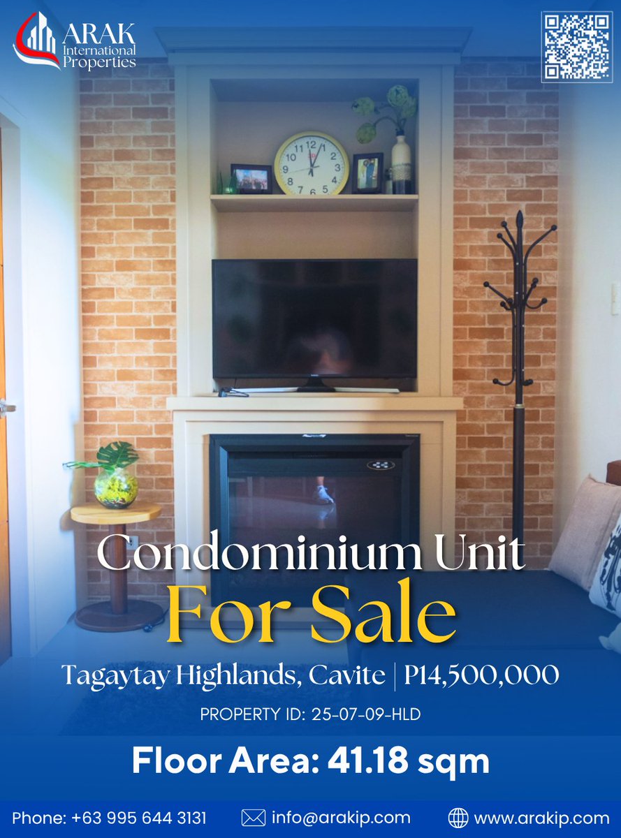 Arak_IP's tweet image. 🌿 FOR SALE: 41.18 SQM Condo in Tagaytay Highlands
📍 Linden, Woodridge | 5th Floor | ₱14.5M
✅ Scenic views, cool weather, top amenities
🎯 Perfect for Airbnb or weekend retreat

📲 +63 995 644 3131 | arakip.com
#Tagaytay #ForSalePH #TagaytayHighlands