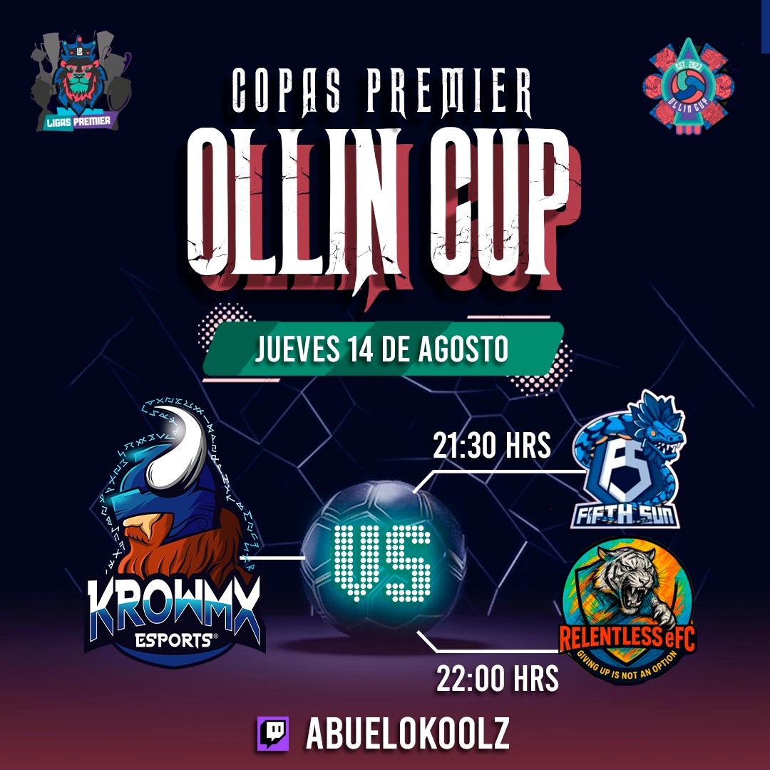 KrowMx Esports (@krowmxesports) on Twitter photo ¡Arranca la aventura! 🚀
Hoy <a href="/KrowmxEsports/">KrowMx Esports</a> debuta en la Copa Ollins de la Liga Premier frente a Fifth Sun y Relentless FC. 💥
¡A darlo todo! 🏆
#KrowMx #CopaOllins #LigaPremier #KrowIT ⚔️ ¡Arranca la aventura! 🚀
Hoy <a href="/KrowmxEsports/">KrowMx Esports</a> debuta en la Copa Ollins de la Liga Premier frente a Fifth Sun y Relentless FC. 💥
¡A darlo todo! 🏆
#KrowMx #CopaOllins #LigaPremier #KrowIT ⚔️