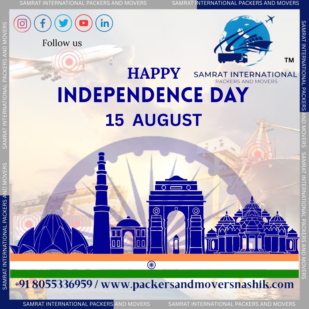 SamratMovers's tweet photo. Happy Independence Day! 🇮🇳
Let’s celebrate the spirit of freedom and unity.
Proud to be part of a nation that stands tall with pride.
Wishing everyone peace, prosperity, and progress.

From all of us at Samrat International Packers and Movers – Jay Hind https://t.co/UfAwemkBZJ