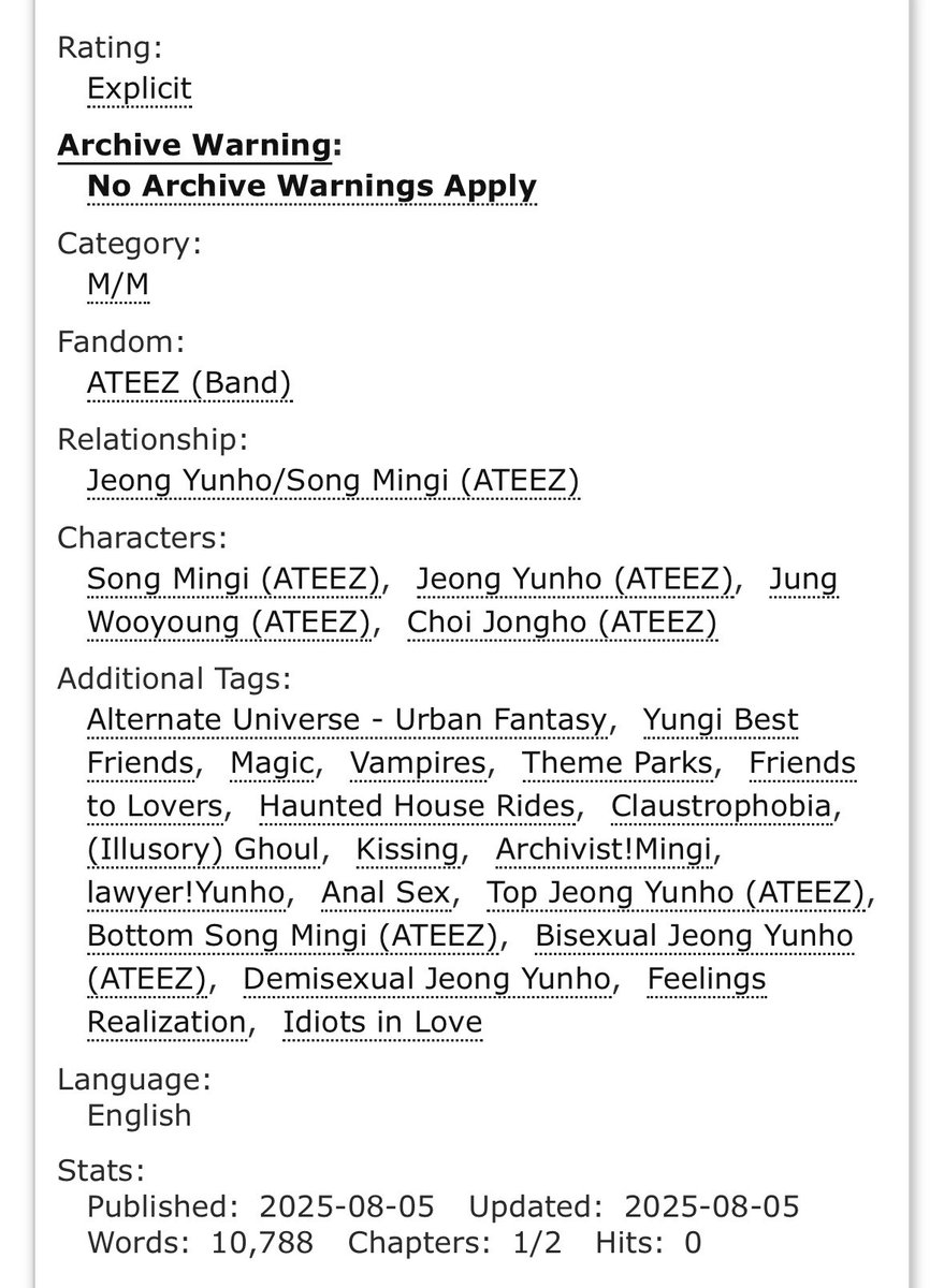Witching hour 

👻 Yυngι, E

🧛Archivist!Mιngι, Lawyer!Yυnhο
🧛AU: Fantasy, Smut and Fluff, Yearning, Friends to Lovers, Magical Theme Park

archiveofourown.org/works/68716851