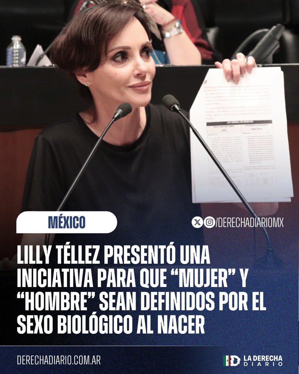 🚨🇲🇽 | EXCELENTE: La senadora de derechas Lilly Téllez (<a href="/LillyTellez/">Lilly Téllez</a>) presentó una iniciativa para reformar el artículo 4° de la Constitución y que “hombre” y “mujer” sean definidos por el sexo biológico al nacer.