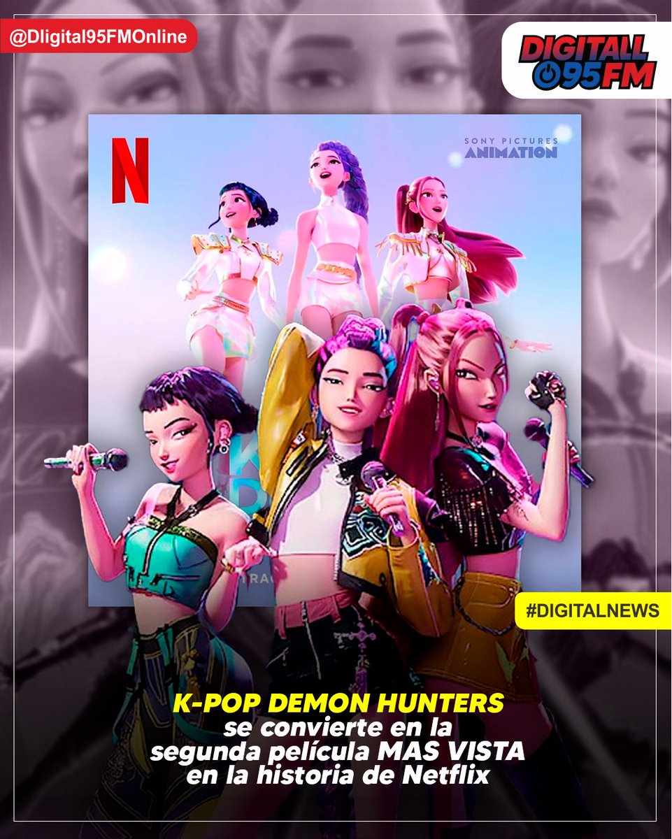 Digital95FMO's tweet photo. LA PELÍCULA MÁS VISTA 😲
Oficialmente K-POP DEMON HUNTERS se convierte en la segunda película MÁS VISTA de Netflix con más de 184 MILLONES DE VIEWS en la plataforma 🎬
#Digital95FMOnline #KPOPDEMONHUNTERS  #Netflix https://t.co/uhCnCNbyWa