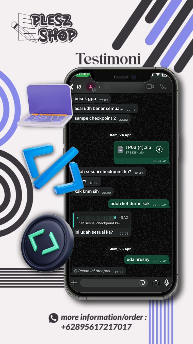 plesz_shop's tweet image. Joki Coding Praktikum Java OOP –
bisa bantuin tugas modul kayak bikin class, objek, inheritance, polymorphism, sampai laporannya. 
#zonauangᅠ  #jokitugas #jokicoding
