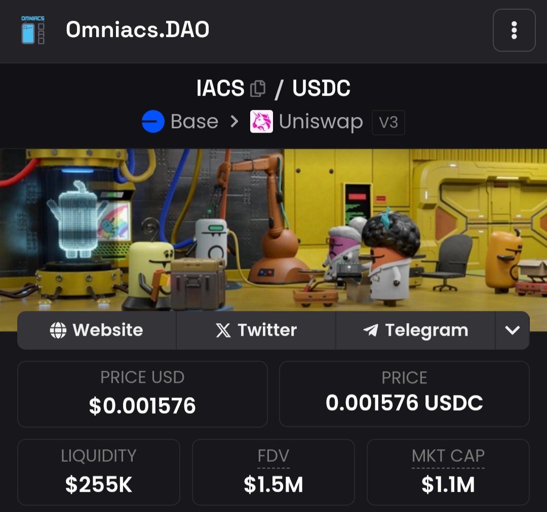 Do not ignore it 😉
Keep an eye on it 🔥
🟦 Soon 10M MC 🟦
$IACS <a href="/OmniacsDAO/">OmniacsDAO</a>

dexscreener.com/base/0x46e69Fa…