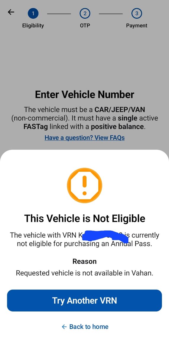 CandidShweta's tweet image. I&apos;m facing this issue while buying fasttag Annual pass. Anyone else facing it? 
How to resolve it? 
@nitin_gadkari 
#FASTagAnnualPass 
#Fasttag