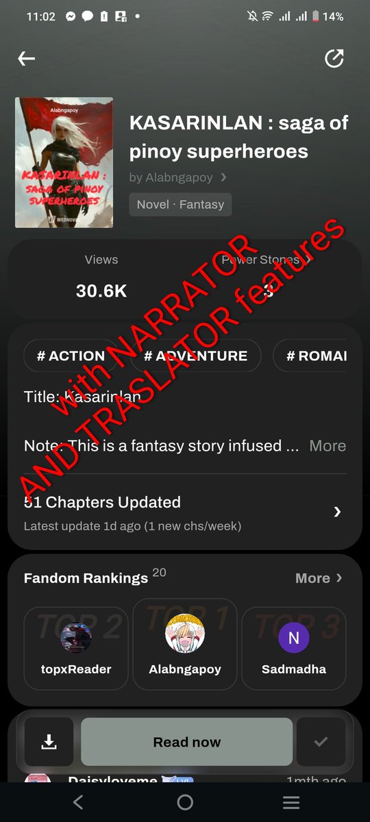 One of the impressive things about webnovel apps is that they are great tools for novels. You can just listen to the stories using a narrator who reads them for you. The apps also have a translator so you can read or listen to them in Tagalog, English, etc. They auto-translate