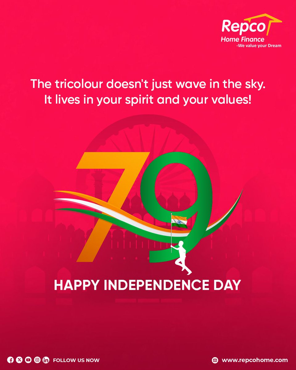 RepcoHome's tweet image. True patriotism isn’t always loud. It’s in the values you uphold, the respect you show, and the kindness you pass on every single day. Happy Independence Day! #RHFL #RepcoHome #HomeFinance #WeValueYourDream #IndependenceDay2025 #IndiaAt79 #SpiritOfFreedom #ProudToBeIndian