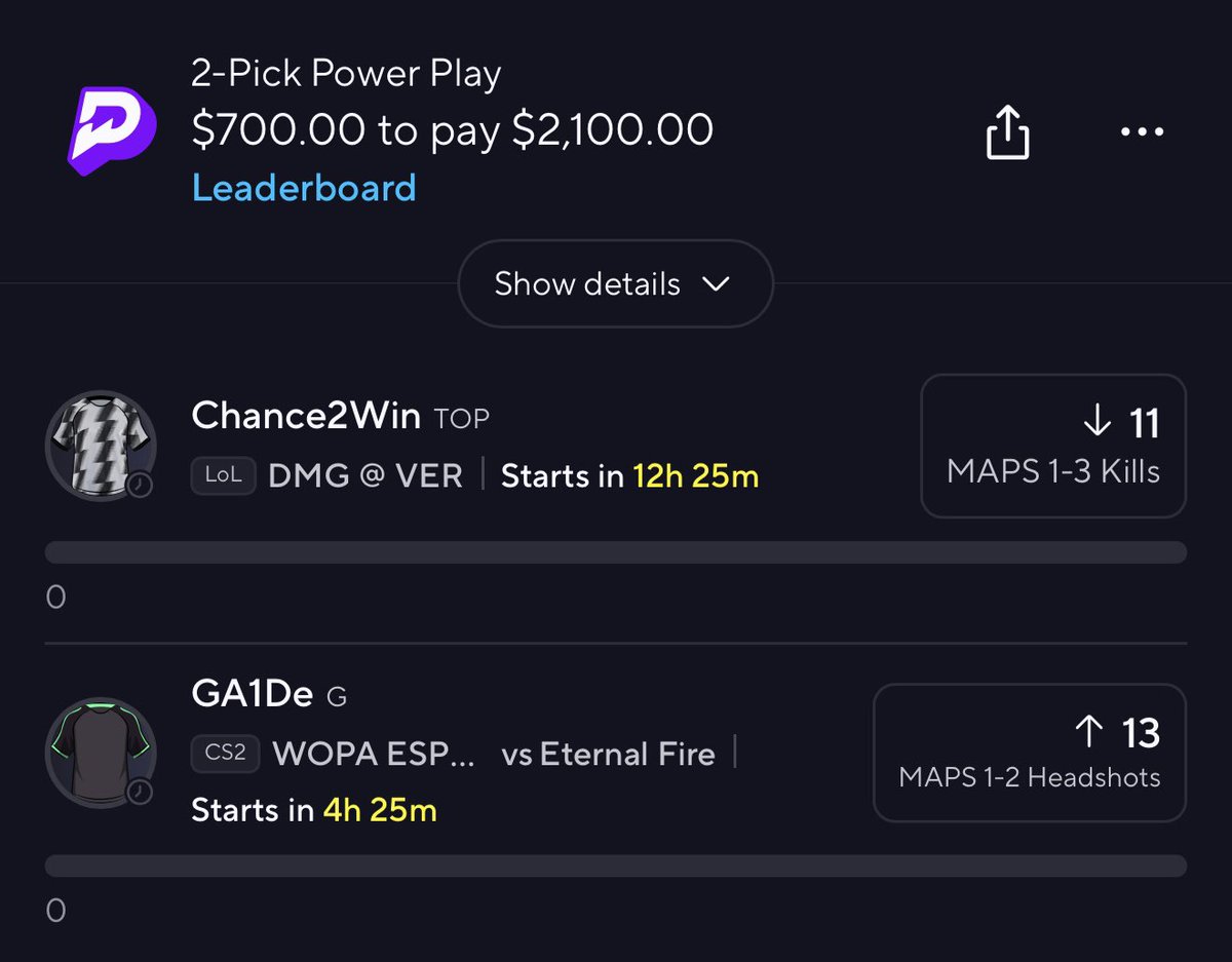 Esports wake and cash 😏😏❤️

7U🎮🎮

Lets cash 3 in a row keep the streak going 

$150 to someone who likes if this play misses 

#PrizePicks #gamblingX