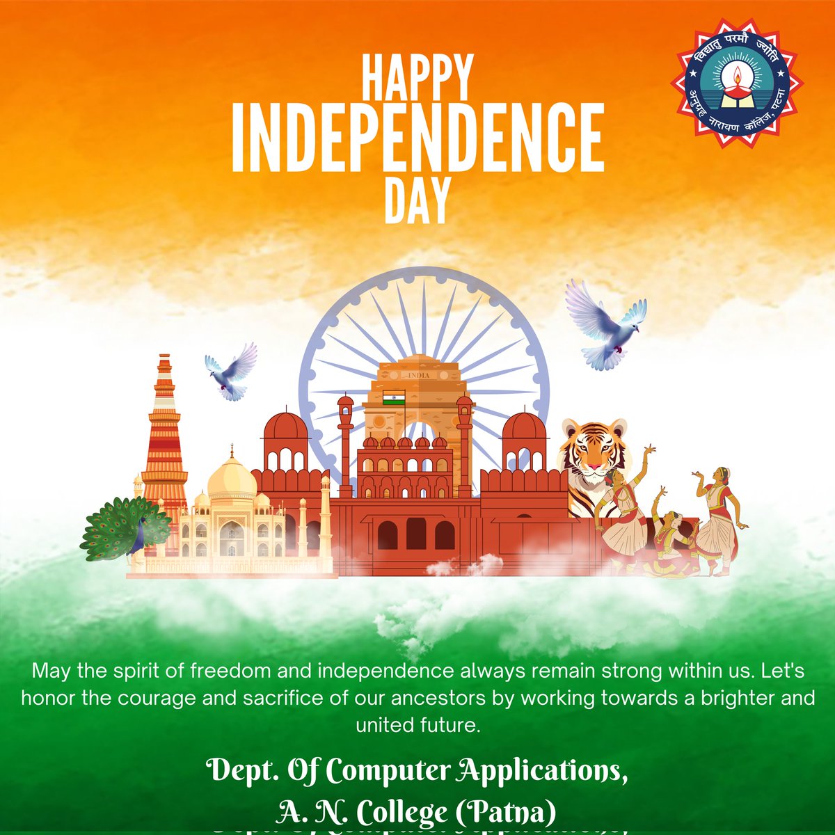 BCA_ANC's tweet photo. 🇮🇳 79 Years of Freedom, Endless Dreams 💚🤍🧡
From 1947 to today — courage, sacrifice &amp; unity light our way.
Happy Independence Day! ✨
#IndependenceDay #79YearsOfFreedom #IndiaAt79 #ANCpatna #BCA  #Trending https://t.co/8U0aEZuIJO
