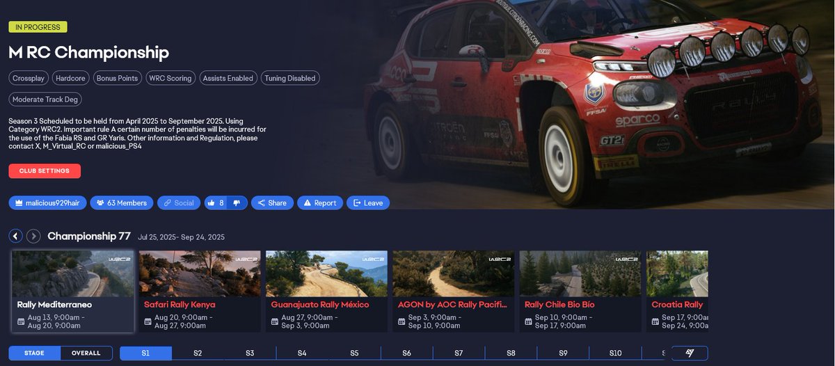 M_Virtual_RC's tweet image. #M_RC M-RCCの方は残すところ６ラウンドのところに長大イベント５連戦。

お盆休みが前後パート分かれてると聞いてのコルシカ・サファリ連戦なのですが、１週予定を間違えましたね…(陳謝)

M-RCCのポイントシステムで行くと今週が係数最大のエクステンデッド、来週が次点のロングとなります！