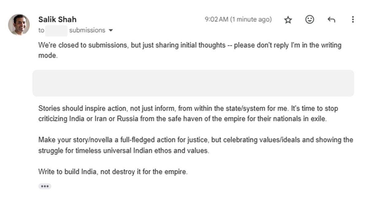 Salik Shah ✨🚀 (@salik) on Twitter photo Write to build India, not destroy it for the empire.
PS. Happy Independence Day 🇮🇳🪷🕊️🙏🚀
<a href="/MithilaReview/">Mithila Review | We ❤️ Science Fiction & Fantasy</a> Write to build India, not destroy it for the empire.
PS. Happy Independence Day 🇮🇳🪷🕊️🙏🚀
<a href="/MithilaReview/">Mithila Review | We ❤️ Science Fiction & Fantasy</a>
