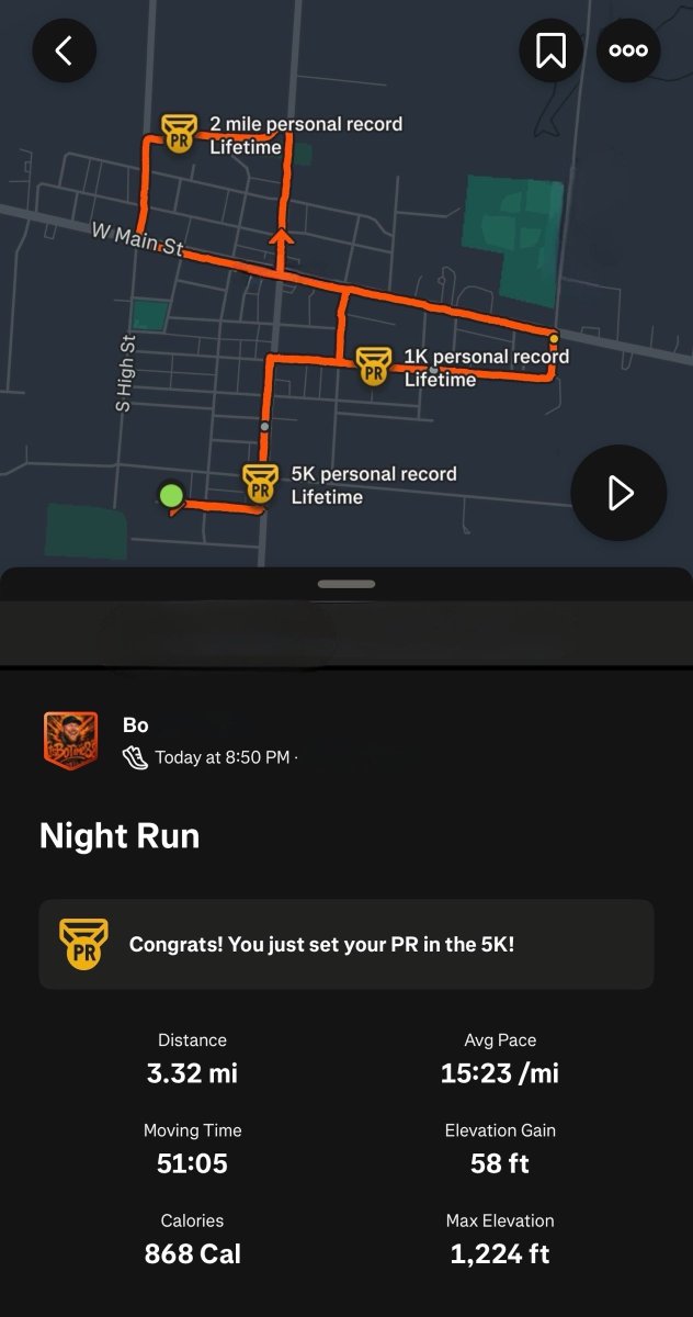 Can’t seem to figure out the route for a 5k, but longer is still ok! Stamina is getting better too! #FatToFit 🏃🏼‍♂️