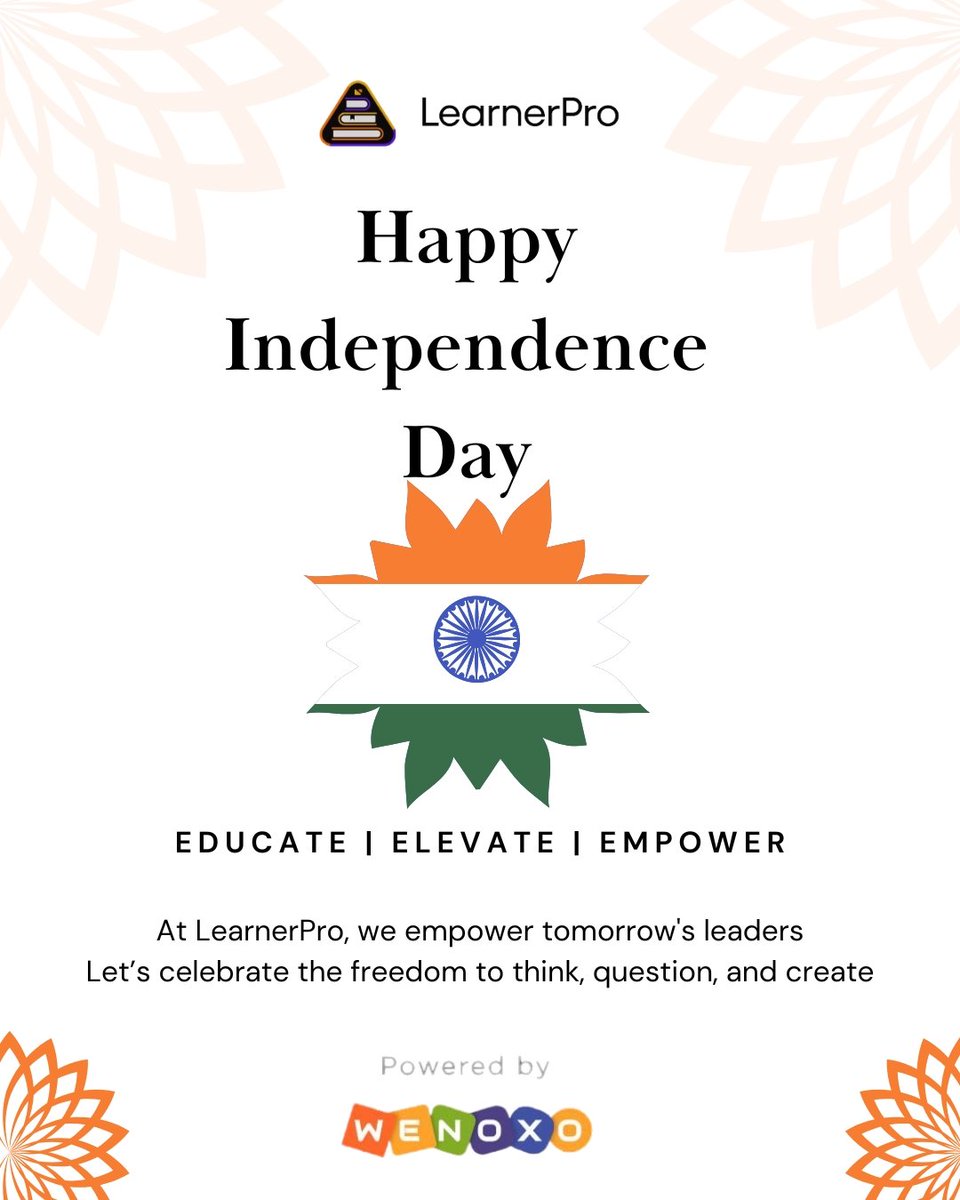 learnerPro2023's tweet image. At LearnerPro, we believe that true freedom begins with education, knowledge, skills, and the courage to shape your own future. 📚💡💪 Happy Independence Day! ✨
#independencedayindia #learnerpro #educateelevateempower #empoweringleaders #educationmatters #proudtobeindian