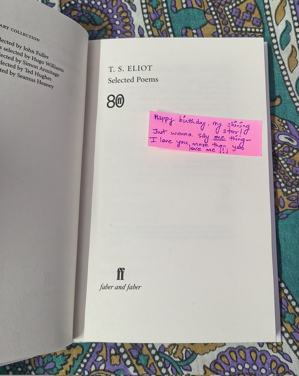 How incredibly lucky I'm to get Faber &amp; Faber's "T.S. Eliot's Selected Poems" as a birthday gift from Shubhangi. Whatever little poetry I have had out there does have Eliot's significant subconscious imprint.

#tseliot #poetry #birthdaygift