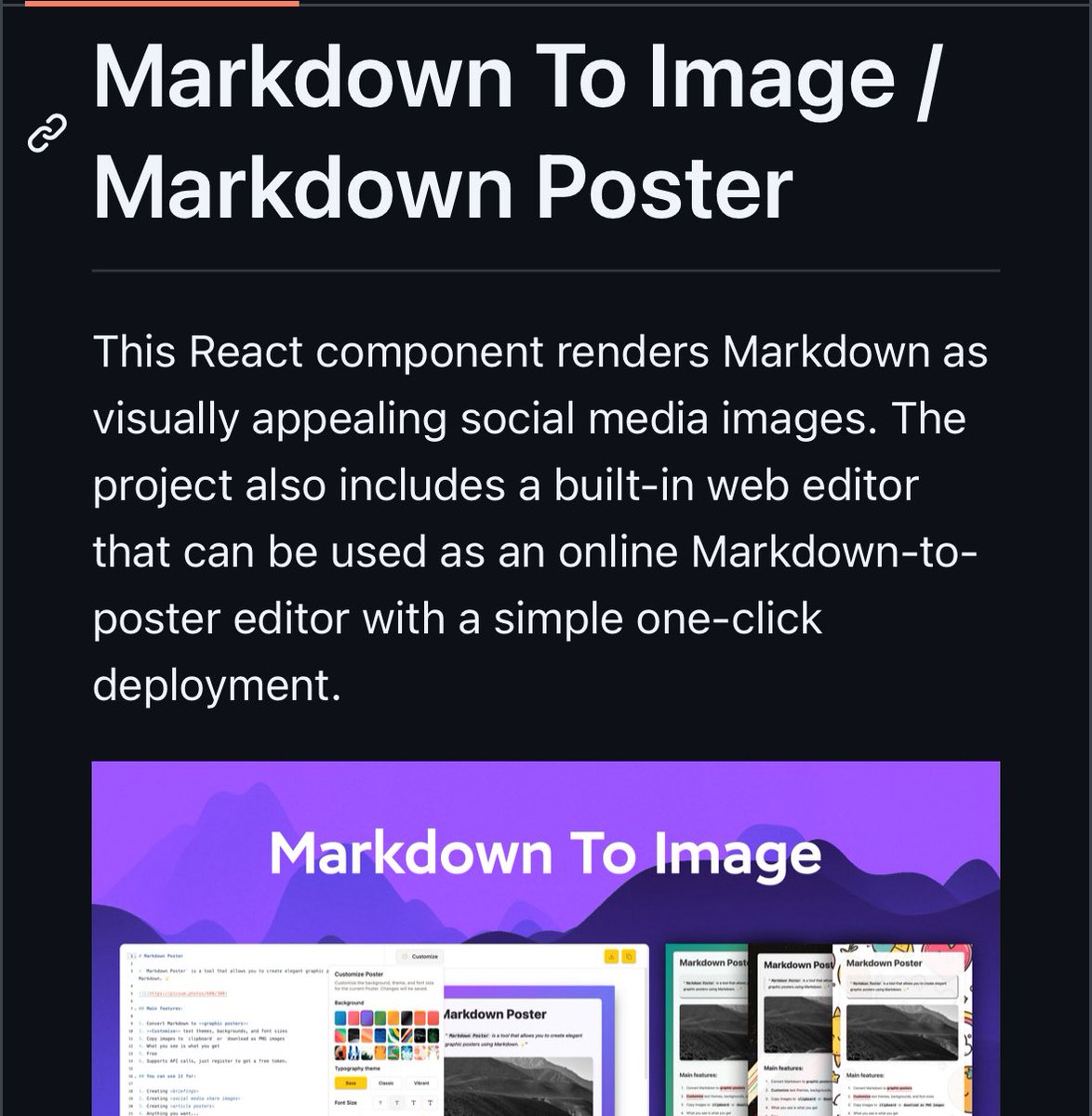 GithubProjects's tweet image. Markdown into Stunning Social Media Posters.
