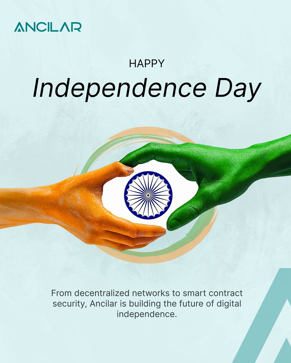 ancilartech's tweet image. Celebrating Freedom — On-chain &amp;amp; Beyond 🇮🇳
From decentralized networks to secure smart contracts, we’re building the future of digital independence.

[Digital Independence, Blockchain Freedom, Web3 Future, Security]

#IndependenceDay #AncilarTech #DigitalFreedom #Web3Innovation