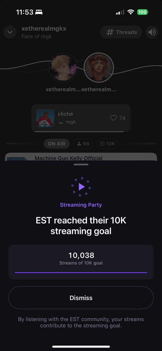 falling_julieXX's tweet photo. 🎉 @machinegunkelly (MGK’s) Lost Americana just hit 10,000 streams during the listening party! 🚀 Keep spinning those tracks, fam! 🎶 #MGK #LostAmericana #10KStreams
Listening party hosted by @xEtherealMGKx on Stationhead https://t.co/8cK8wuVF1n