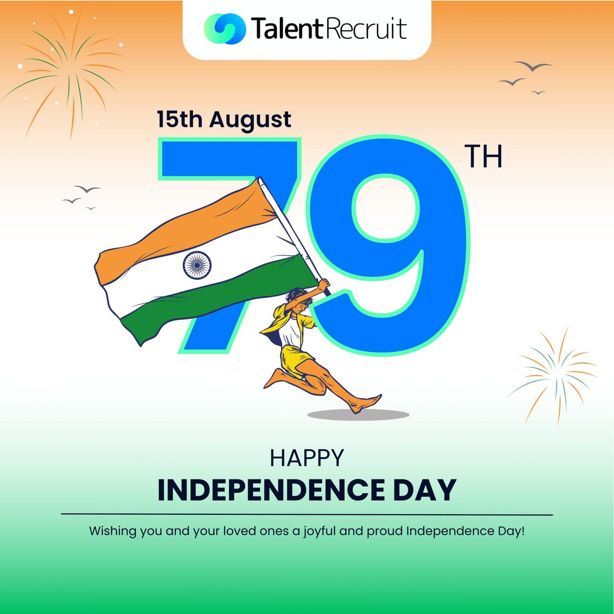 TalentRecruit_'s tweet photo. Happy 79th Independence Day! 🇮🇳

This Independence Day, let’s come together to honor our nation’s journey and the countless sacrifices that shaped our freedom.

May the tricolor always fly high, inspiring us to dream bigger, work harder, and stand united. https://t.co/xaKwMz3Goc