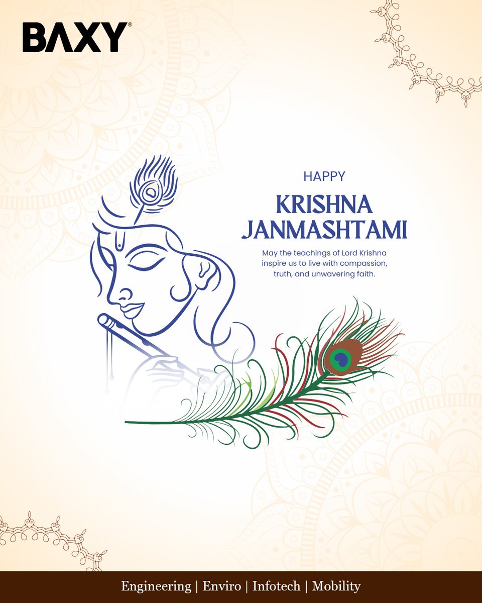 baxylimited's tweet photo. Janmashtami is not just a festival; it’s the feeling of joy in every heart, the rhythm in every dance, and the devotion in every prayer. Let’s celebrate the birth of our beloved Kanha with love and togetherness.

[BAXY, BAXY Enviro, BAXY Engineering, BAXY Infotech, BAXY Mobility] https://t.co/uSqpHNTNMA