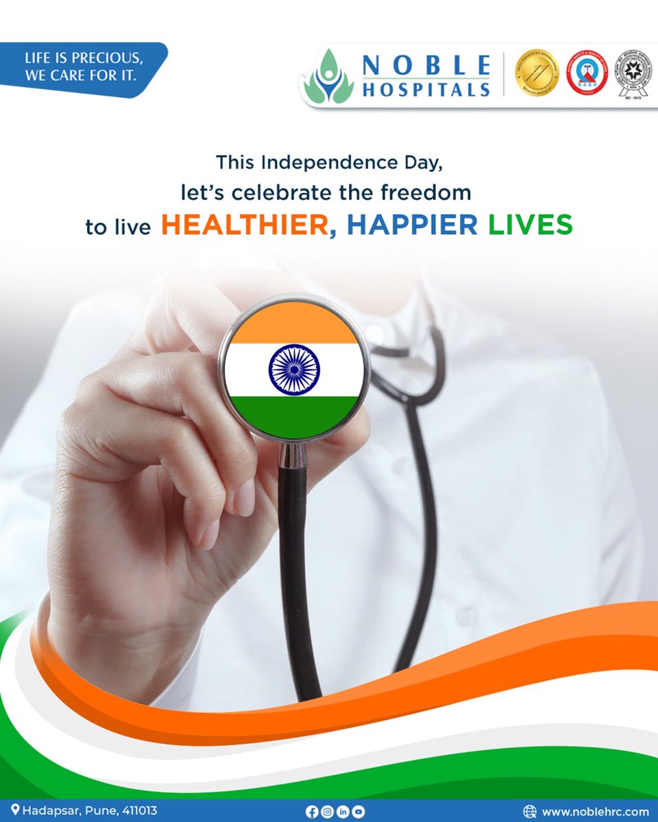 Happy Independence Day!!! 

This 15th August, let’s celebrate not just the freedom of our nation, but also the freedom to live healthier, happier lives. 

Jai Hind! 

#IndependenceDay #NobleHospitals #FreedomToLiveHealthy #HealthierHappierLives #JaiHind #IndiaAt79 #punehospitals