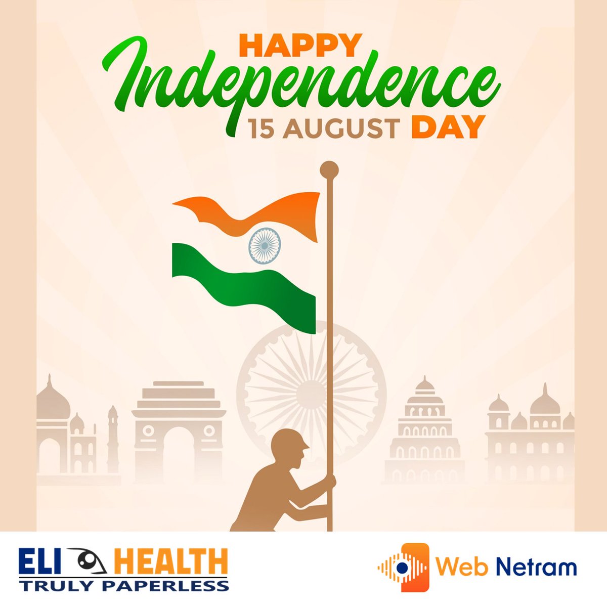 eli_emr's tweet photo. Happy Independence Day!

#HappyIndependenceDay #IndiaAt78 #HealthcareInnovation #DigitalHealth #PaperlessHealthcare #EHR #EMR #Ophthalmology #Dental #ObGyn #GP #HealthTech #EliHealth #WebNetram https://t.co/wnmt3dI0GG