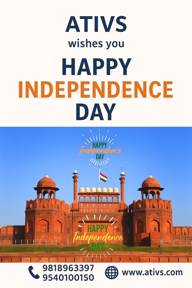 ativs1's tweet photo. Freedom is our pride, unity is our power, and together we are unstoppable.

ATIVS wishes you Happy Independence Day! 🇮🇳 

#IndependenceDay2025 #JaiHind https://t.co/MaDKur2gj0