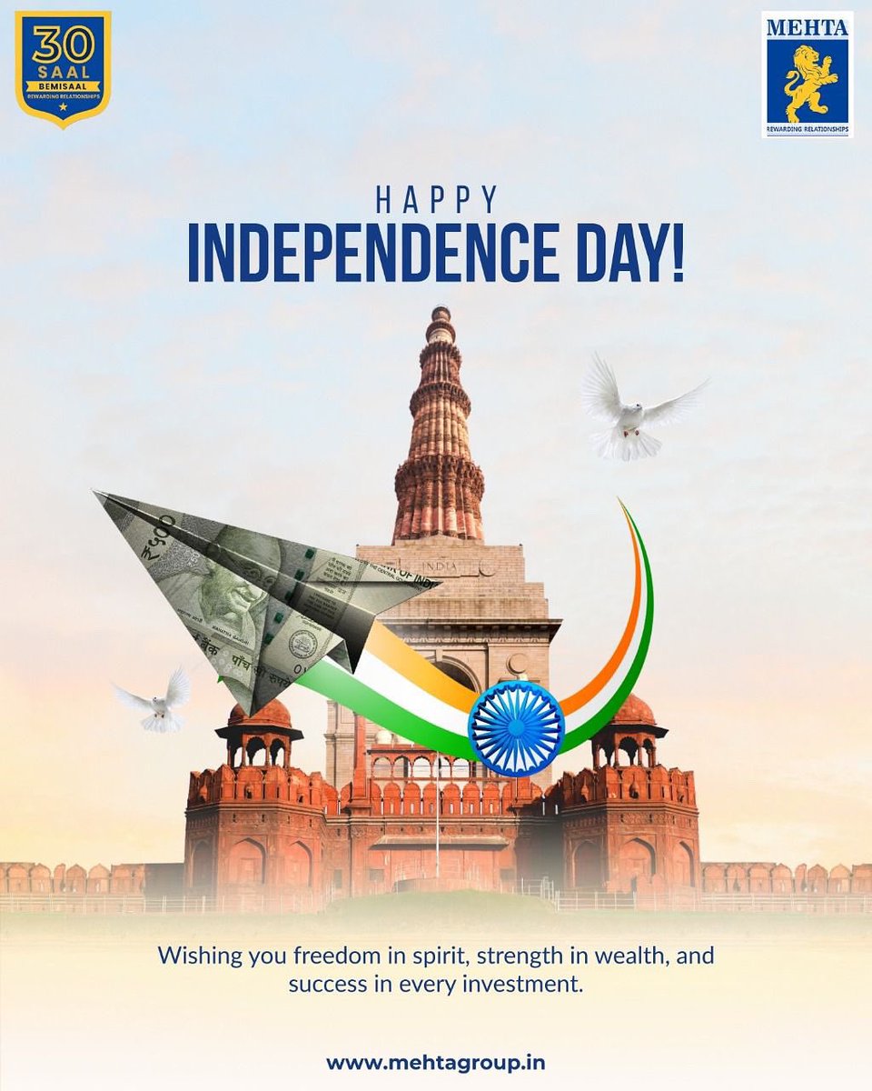 This Independence Day, may your spirit soar high and your investments grow stronger.
.
.
#mehtaequities #mehtaequitieslimited #indepenceday #79independenceday #investment #national #indians #growth #strong #sucesss #patriotism #30saalbemisaal