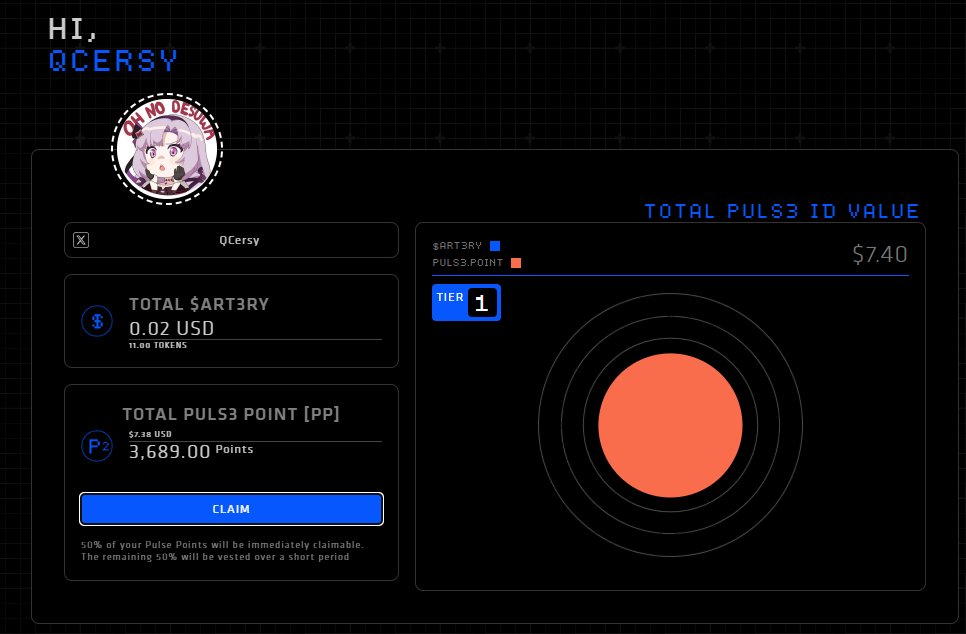 QCersy's tweet photo. The dashboard isnโt just a toolโitโs where the Artery community levels up.
Track quests, earn Pulse, unlock NFTs, and prep for $ARTERY.
We build together.
https://t.co/6E7sLSOLhk
#PulseProtocol #ArteryChain #Web3Community @Artery_Chain https://t.co/uIuilvYUj0
